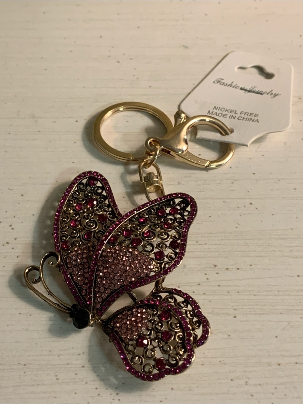Fashion Jewelry Pink Crystal Butterfly Keychain